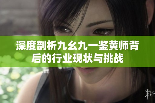 深度剖析九幺九一鉴黄师背后的行业现状与挑战