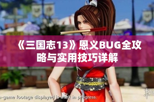 《三国志13》恩义BUG全攻略与实用技巧详解