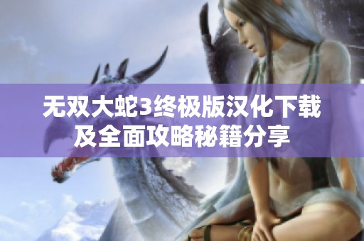 无双大蛇3终极版汉化下载及全面攻略秘籍分享