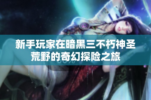 新手玩家在暗黑三不朽神圣荒野的奇幻探险之旅